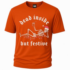 Dead Inside But Festive Christmas Skeleton Drinking Love Cooling Performance Crew T-Shirt