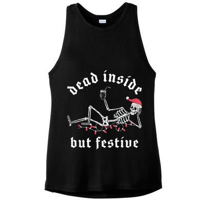 Dead Inside But Festive Christmas Skeleton Drinking Love Ladies PosiCharge Tri-Blend Wicking Tank