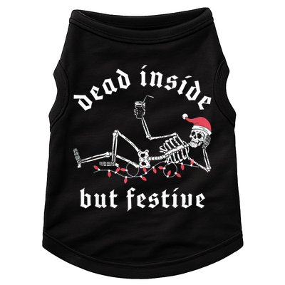 Dead Inside But Festive Christmas Skeleton Drinking Love Doggie Tank