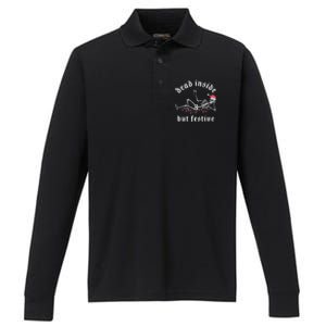 Dead Inside But Festive Christmas Skeleton Drinking Love Performance Long Sleeve Polo