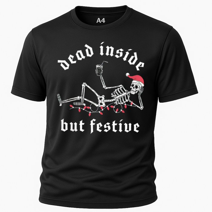 Dead Inside But Festive Christmas Skeleton Drinking Love Cooling Performance Crew T-Shirt
