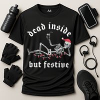 Dead Inside But Festive Christmas Skeleton Drinking Love Cooling Performance Crew T-Shirt
