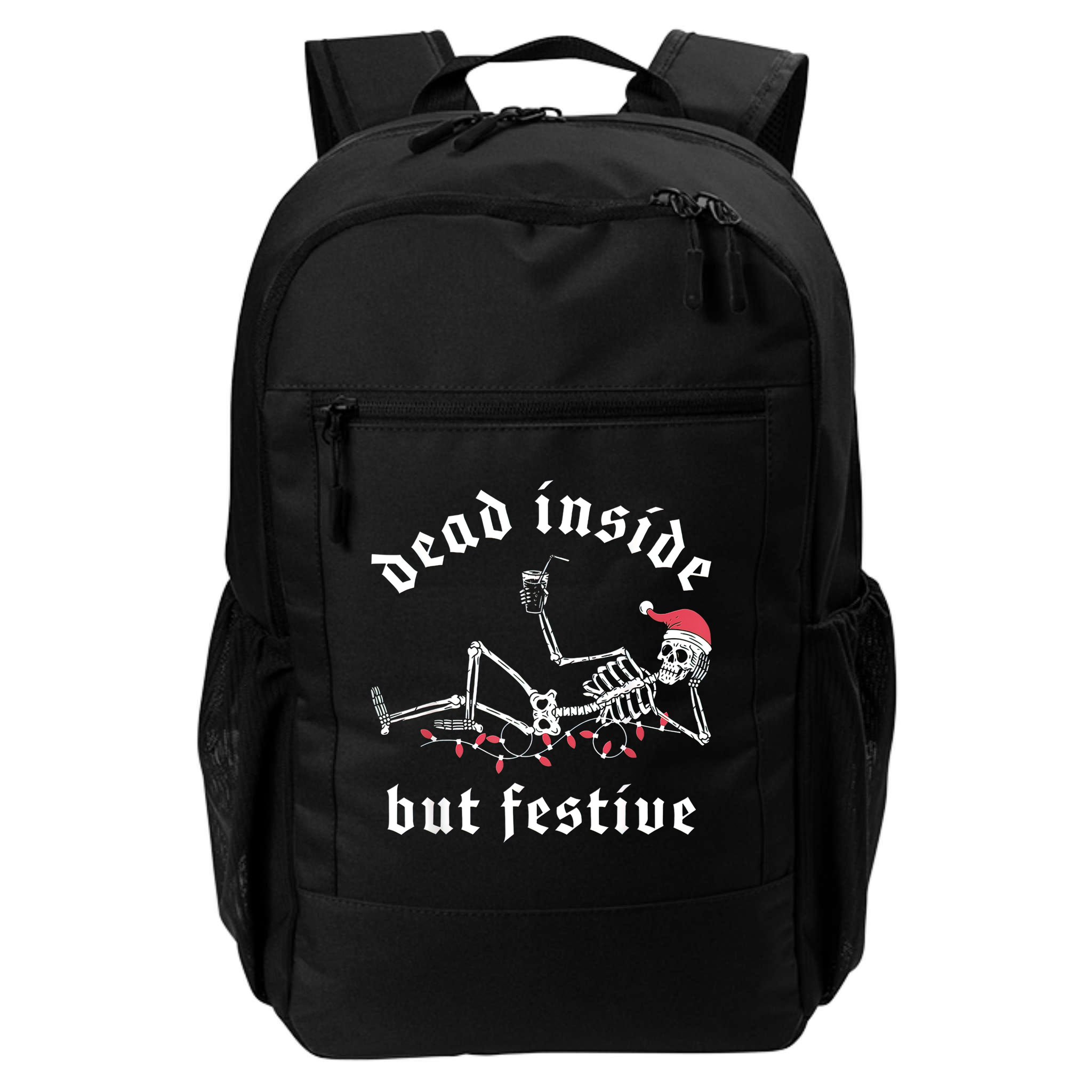 Dead Inside But Festive Christmas Skeleton Drinking Love Backpack