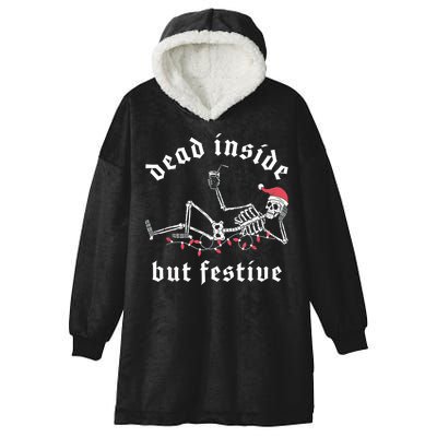 Dead Inside But Festive Christmas Skeleton Drinking Love Hooded Wearable Blanket