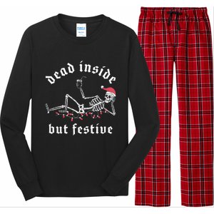 Dead Inside But Festive Christmas Skeleton Drinking Love Long Sleeve Pajama Set