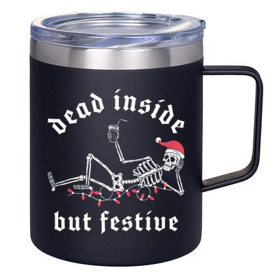 Dead Inside But Festive Christmas Skeleton Drinking Love 12oz Stainless Steel Coffee Mug