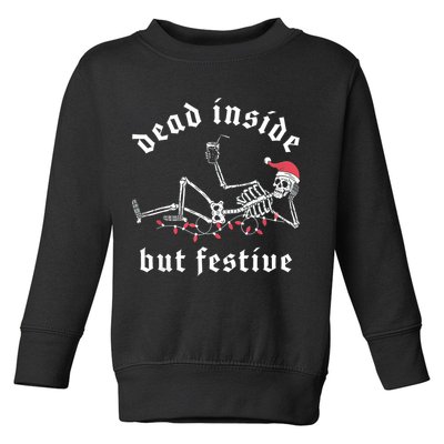 Dead Inside But Festive Christmas Skeleton Drinking Love Toddler Sweatshirt