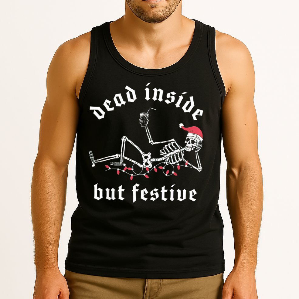 Dead Inside But Festive Christmas Skeleton Drinking Love Tank Top
