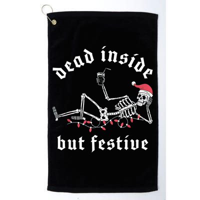 Dead Inside But Festive Christmas Skeleton Drinking Love Golf Towel