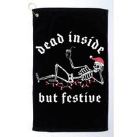 Dead Inside But Festive Christmas Skeleton Drinking Love Golf Towel
