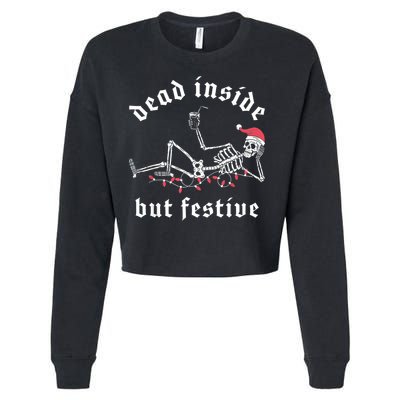 Dead Inside But Festive Christmas Skeleton Drinking Love Cropped Pullover Crew