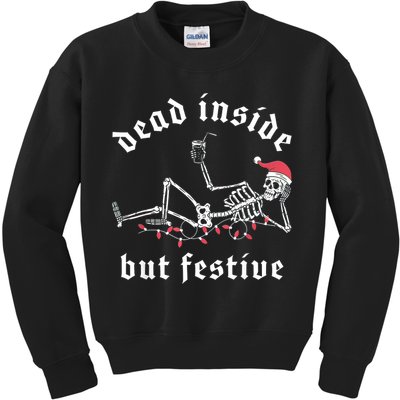 Dead Inside But Festive Christmas Skeleton Drinking Love Kids Sweatshirt