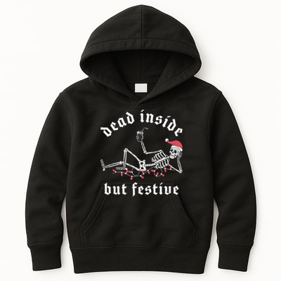 Dead Inside But Festive Christmas Skeleton Drinking Love Kids Hoodie