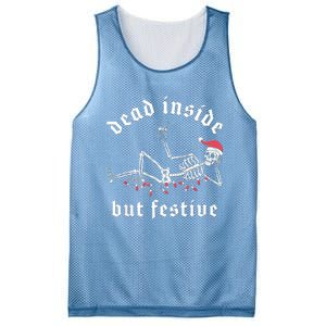 Dead Inside But Festive Christmas Skeleton Drinking Love Mesh Reversible Basketball Jersey Tank