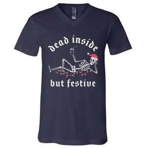 Dead Inside But Festive Christmas Skeleton Drinking Love V-Neck T-Shirt