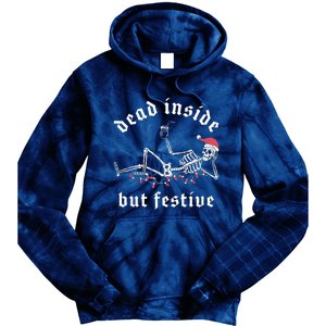 Dead Inside But Festive Christmas Skeleton Drinking Love Tie Dye Hoodie