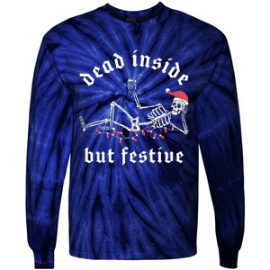 Dead Inside But Festive Christmas Skeleton Drinking Love Tie-Dye Long Sleeve Shirt