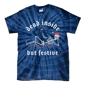 Dead Inside But Festive Christmas Skeleton Drinking Love Tie-Dye T-Shirt