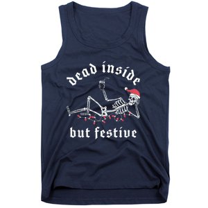 Dead Inside But Festive Christmas Skeleton Drinking Love Tank Top