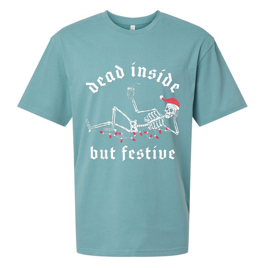 Dead Inside But Festive Christmas Skeleton Drinking Love Sueded Cloud Jersey T-Shirt