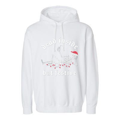 Dead Inside But Festive Christmas Skeleton Drinking Love Garment-Dyed Fleece Hoodie