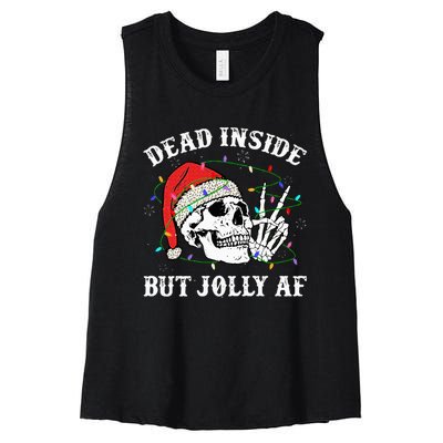 Dead Inside But Jolly Af Skull Santa Light Skeleton Pajamas Women's Racerback Cropped Tank