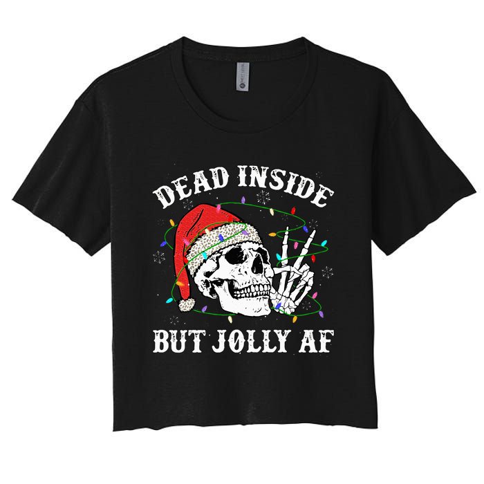 Dead Inside But Jolly Af Skull Santa Light Skeleton Pajamas Women's Crop Top Tee