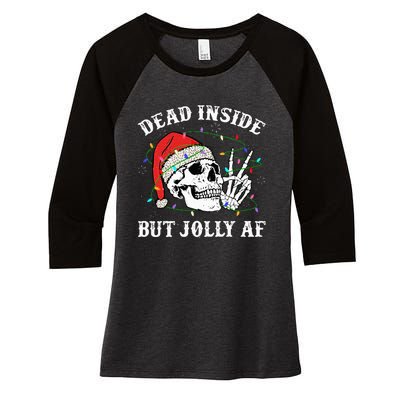 Dead Inside But Jolly Af Skull Santa Light Skeleton Pajamas Women's Tri-Blend 3/4-Sleeve Raglan Shirt