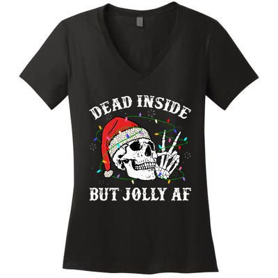 Dead Inside But Jolly Af Skull Santa Light Skeleton Pajamas Women's V-Neck T-Shirt