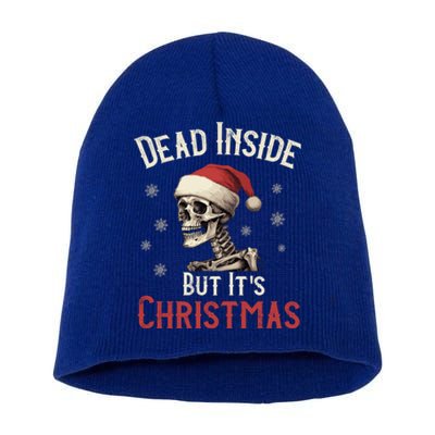 Dead Inside But ItS Christmas: Skeleton In Red Santa Hat Meaningful Gift Short Acrylic Beanie