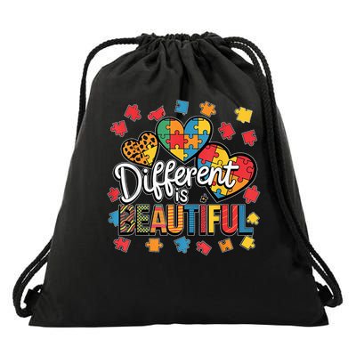 Different Is Beautiful Puzzle Heart Autism Kid Boy Support Drawstring Bag