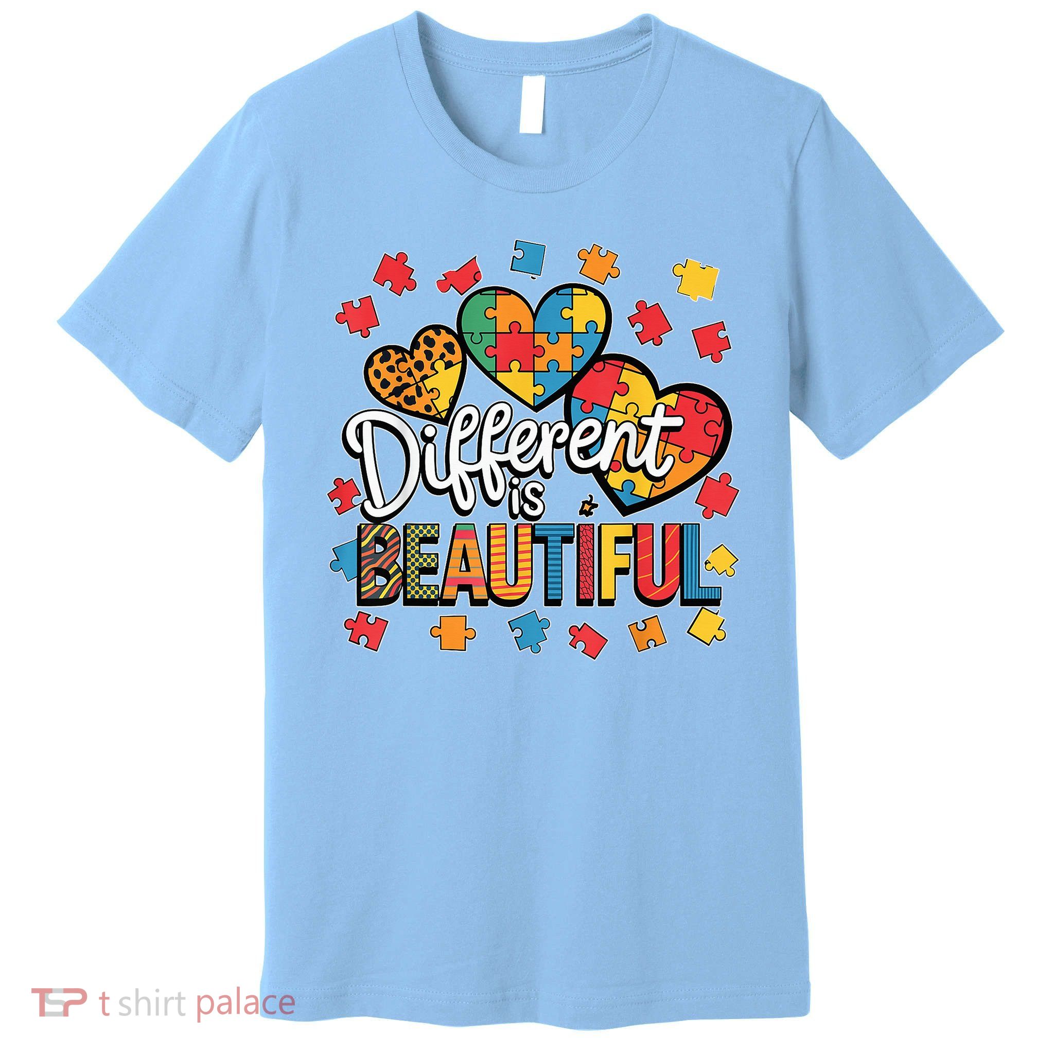 Different Is Beautiful Puzzle Heart Autism Kid Boy Support Premium T-Shirt