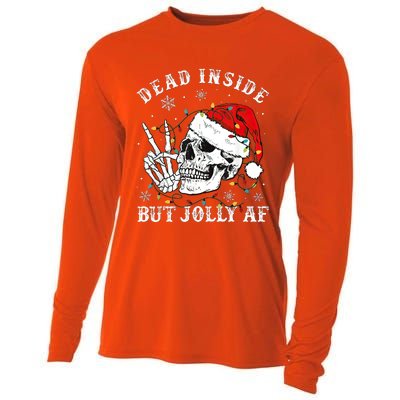 Dead Inside But Jolly AF Skeleton Santa Christmas Pajamas Cooling Performance Long Sleeve Crew