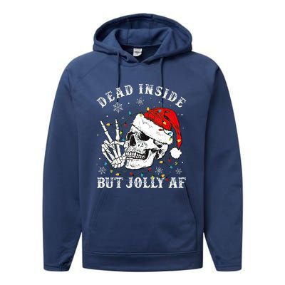 Dead Inside But Jolly AF Skeleton Santa Christmas Pajamas Performance Fleece Hoodie