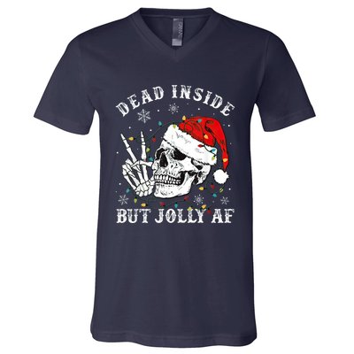 Dead Inside But Jolly AF Skeleton Santa Christmas Pajamas V-Neck T-Shirt