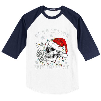 Dead Inside But Jolly AF Skeleton Santa Christmas Pajamas Baseball Sleeve Shirt