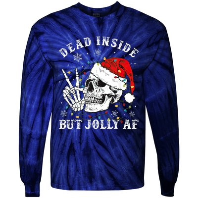 Dead Inside But Jolly AF Skeleton Santa Christmas Pajamas Tie-Dye Long Sleeve Shirt