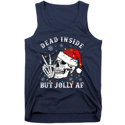 Dead Inside But Jolly AF Skeleton Santa Christmas Pajamas Tank Top