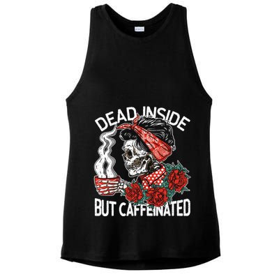 Dead Inside But Caffeinated Skeleton Coffee Ladies PosiCharge Tri-Blend Wicking Tank