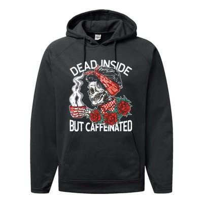 Dead Inside But Caffeinated Skeleton Coffee Performance Fleece Hoodie