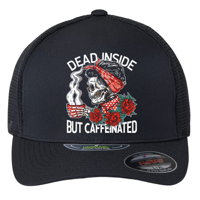 Dead Inside But Caffeinated Skeleton Coffee Flexfit Unipanel Trucker Cap