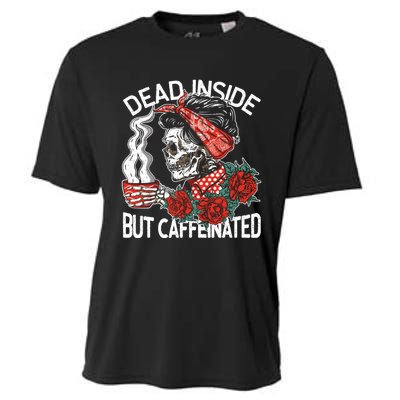 Dead Inside But Caffeinated Skeleton Coffee Cooling Performance Crew T-Shirt