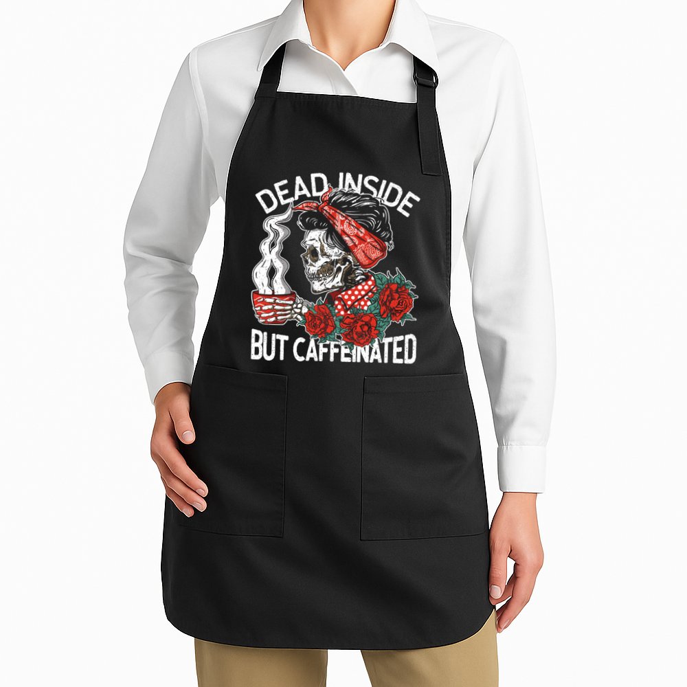 Dead Inside But Caffeinated Skeleton Coffee Apron