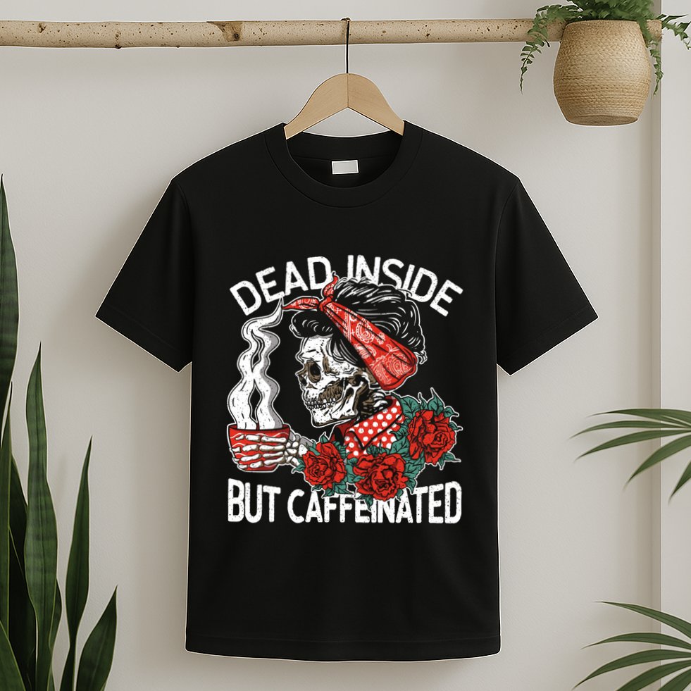 Dead Inside But Caffeinated Skeleton Coffee T-Shirt