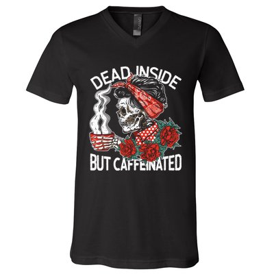 Dead Inside But Caffeinated Skeleton Coffee V-Neck T-Shirt