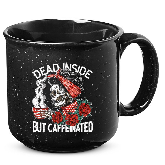Dead Inside But Caffeinated Skeleton Coffee 15oz Campfire Ceramic Mug