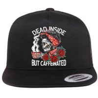 Dead Inside But Caffeinated Skeleton Coffee Flat Bill Trucker Hat