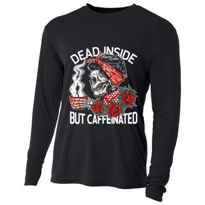 Dead Inside But Caffeinated Skeleton Coffee Cooling Performance Long Sleeve Crew