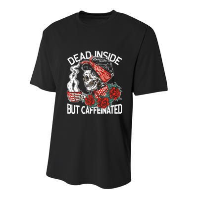 Dead Inside But Caffeinated Skeleton Coffee Youth Performance Sprint T-Shirt