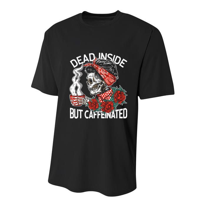 Dead Inside But Caffeinated Skeleton Coffee Youth Performance Sprint T-Shirt